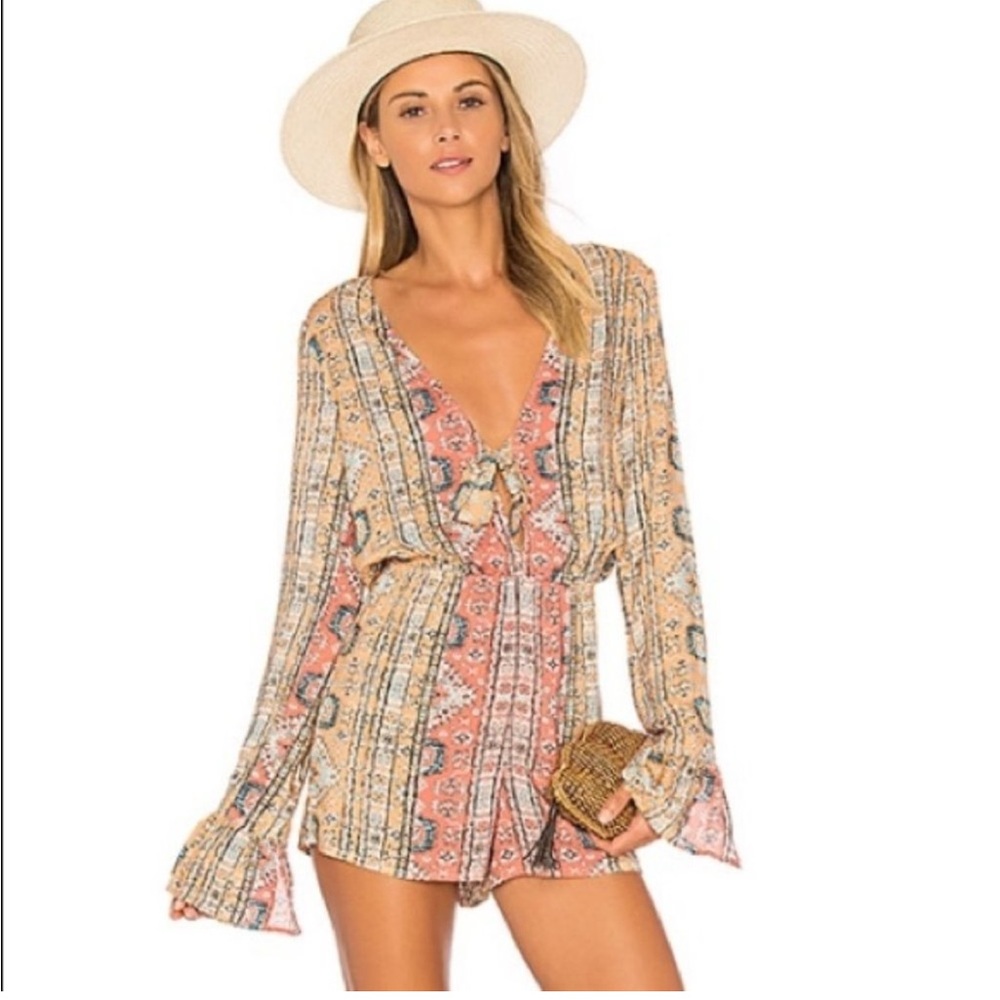 Ale by Alessandra x Revolve NWOT Romper Peach Pink Tribal Mosaic Size XL